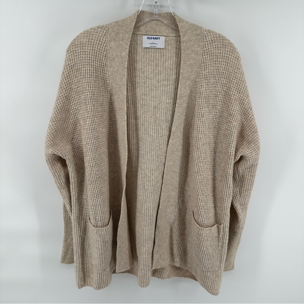 Old Navy Basic Open Front Waffle Knit Oatmeal Minimalist Layering Lagenlook